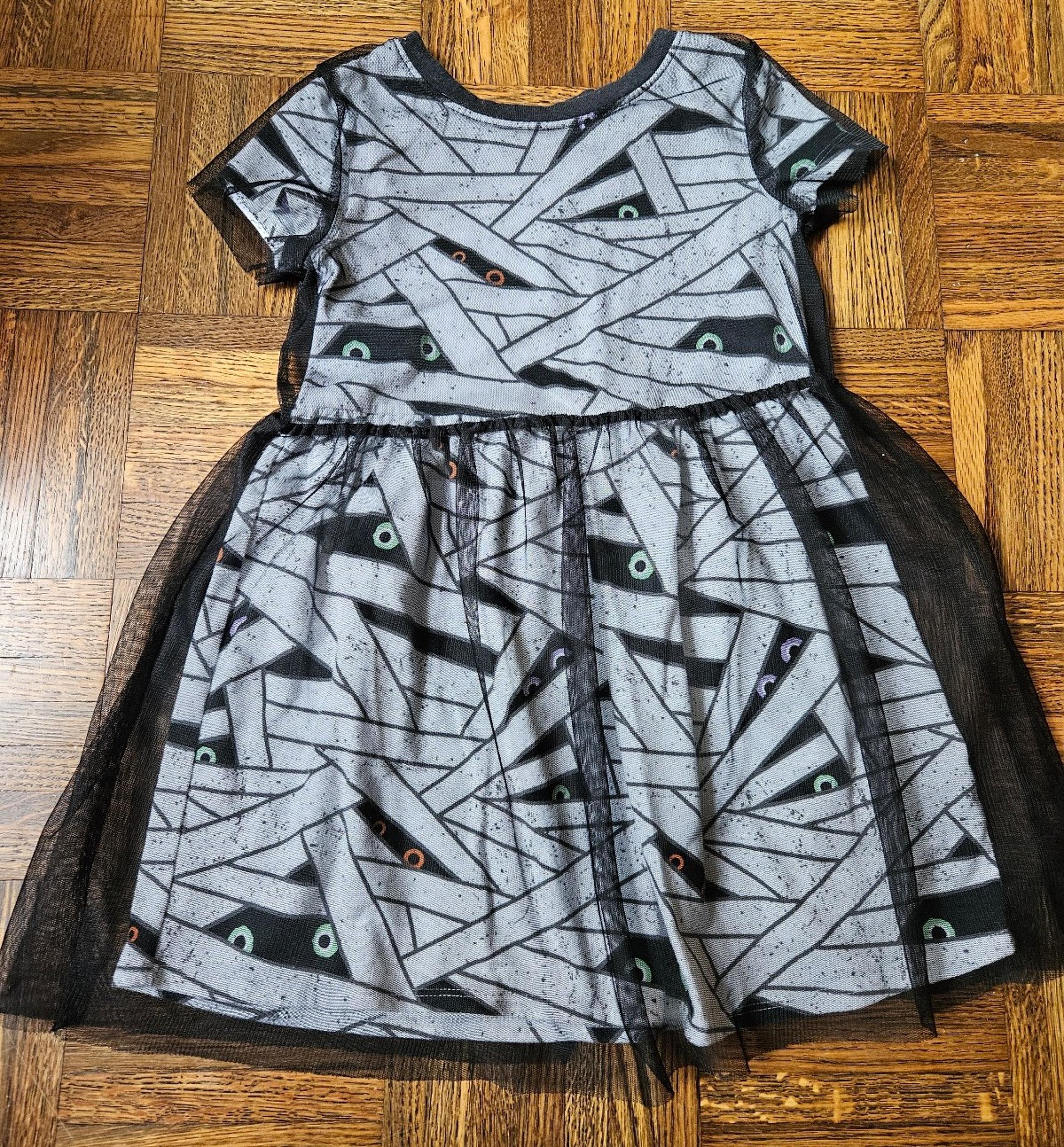 Girl's Halloween Mummy Dress with Sheer Black Overlay, Cat & Jack, XS 4/5