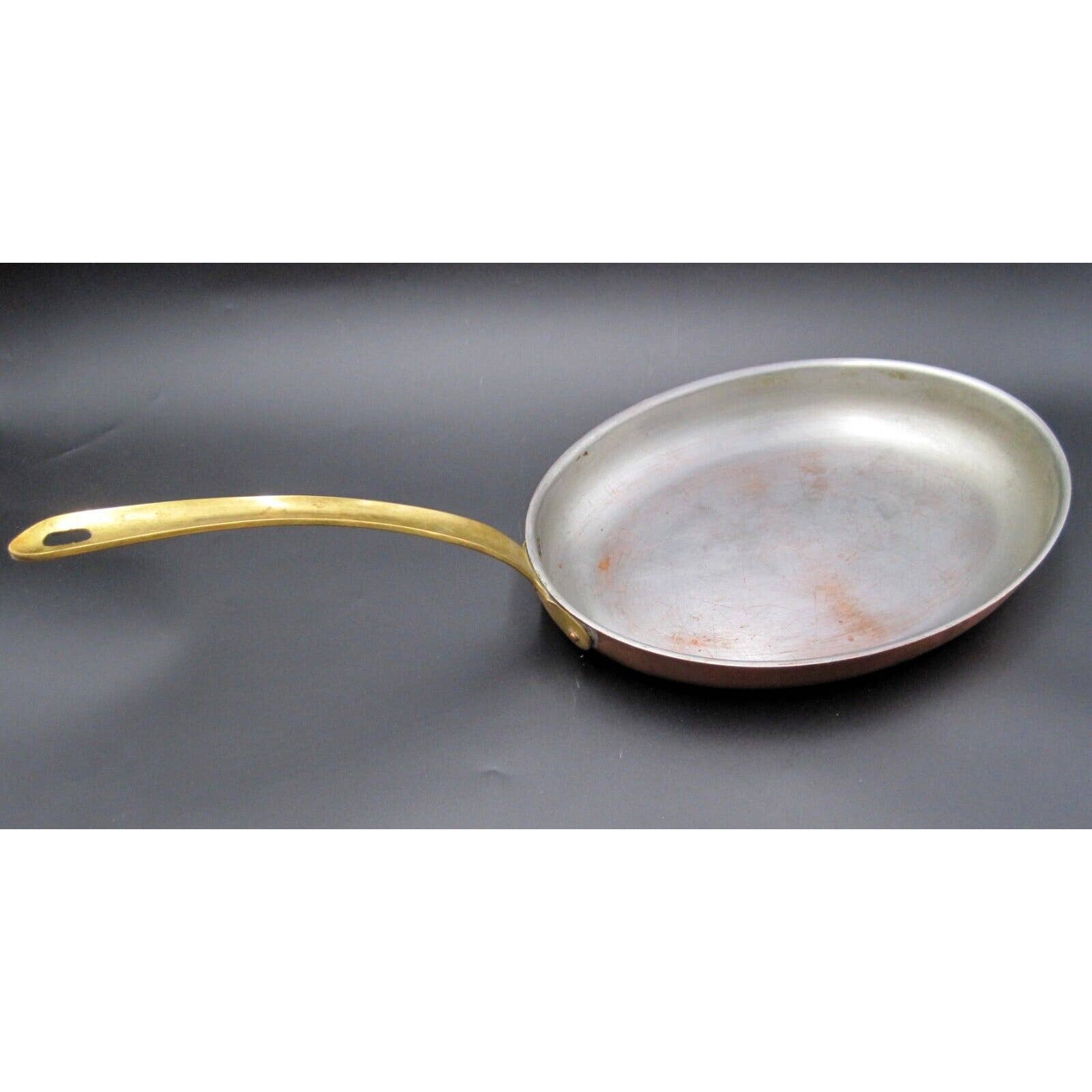 Copper Oval Fish Frying Sauté Pan Vintage Brass Handle TAGUS Portugal 12.5 x9”