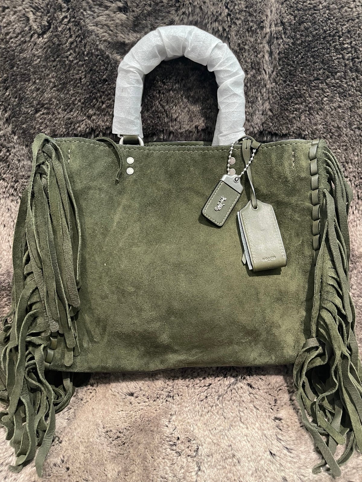 Coach 1941 Rogue 31 Fern Green Suede Fringe Handbag Shoulder