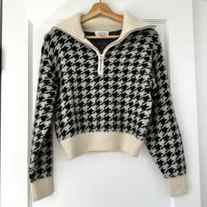 & Other Stories Houndstooth Half-Zip Pullover Sweater Alpaca Wool Blend XS