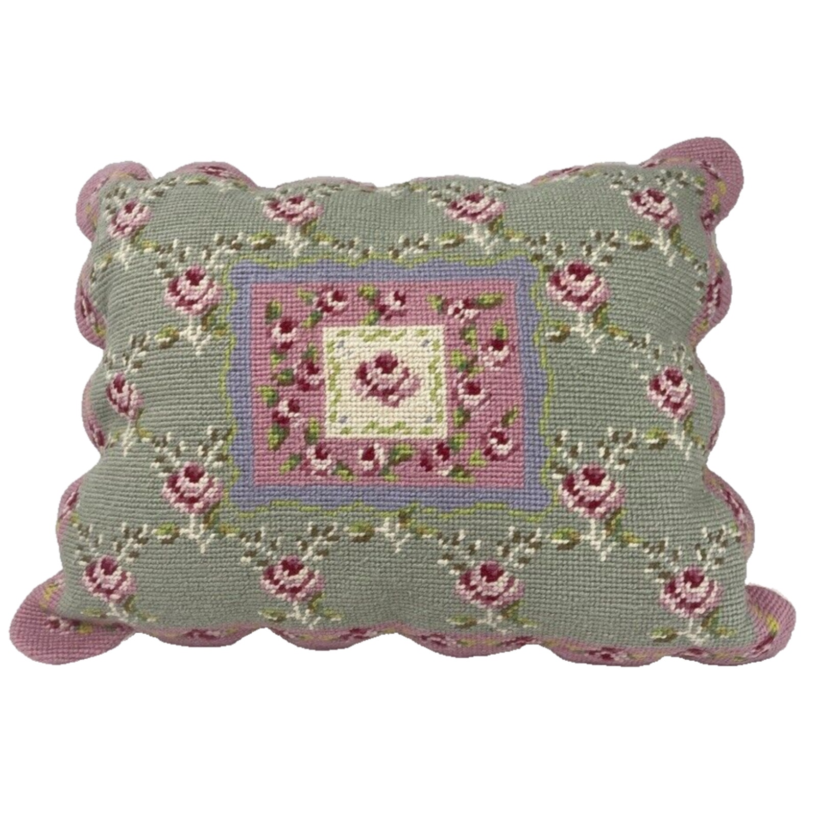 Hooked Wool Floral Pillow Peking Handicraft Cottage Core Farm Roses 13 x 17