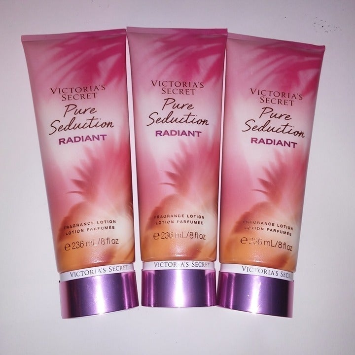 Set of 3 Victoria Secret Fragrance Lotion Pure Seduction Radiant Full Size 8oz E
