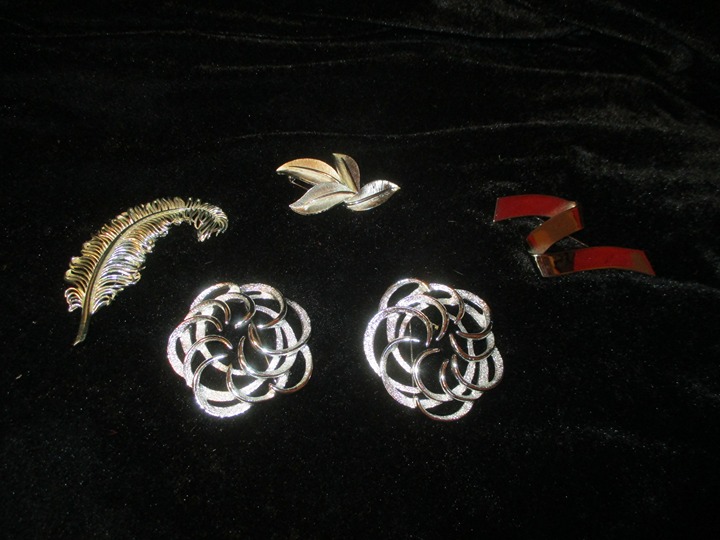 vintage lot of signed silver pins, Coro, Trifari, Monet & Sarah Coventry