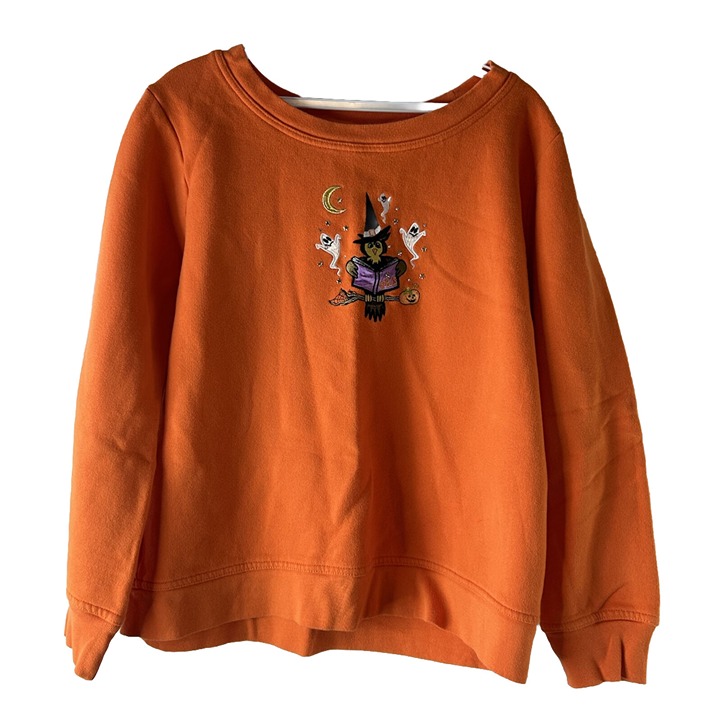 Vintage Womens Medium Halloween Witch Ghosts Crewneck Sweatshirt Sweater Orange