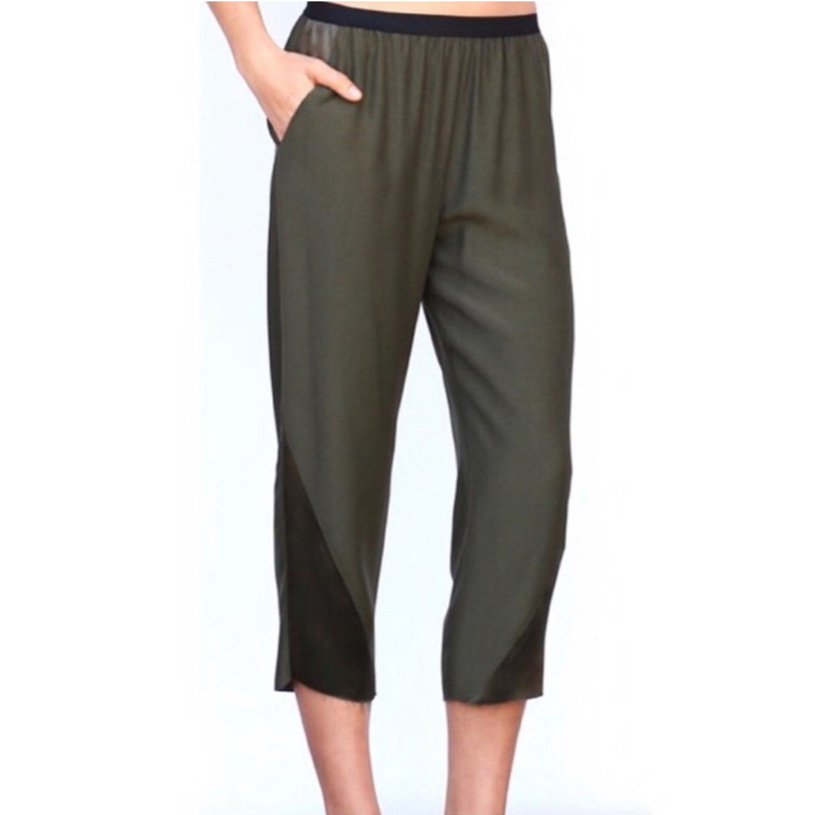 Sasha Verruno Gio Trouser Green Viscose XS Flowy with fabric block in olive gre
