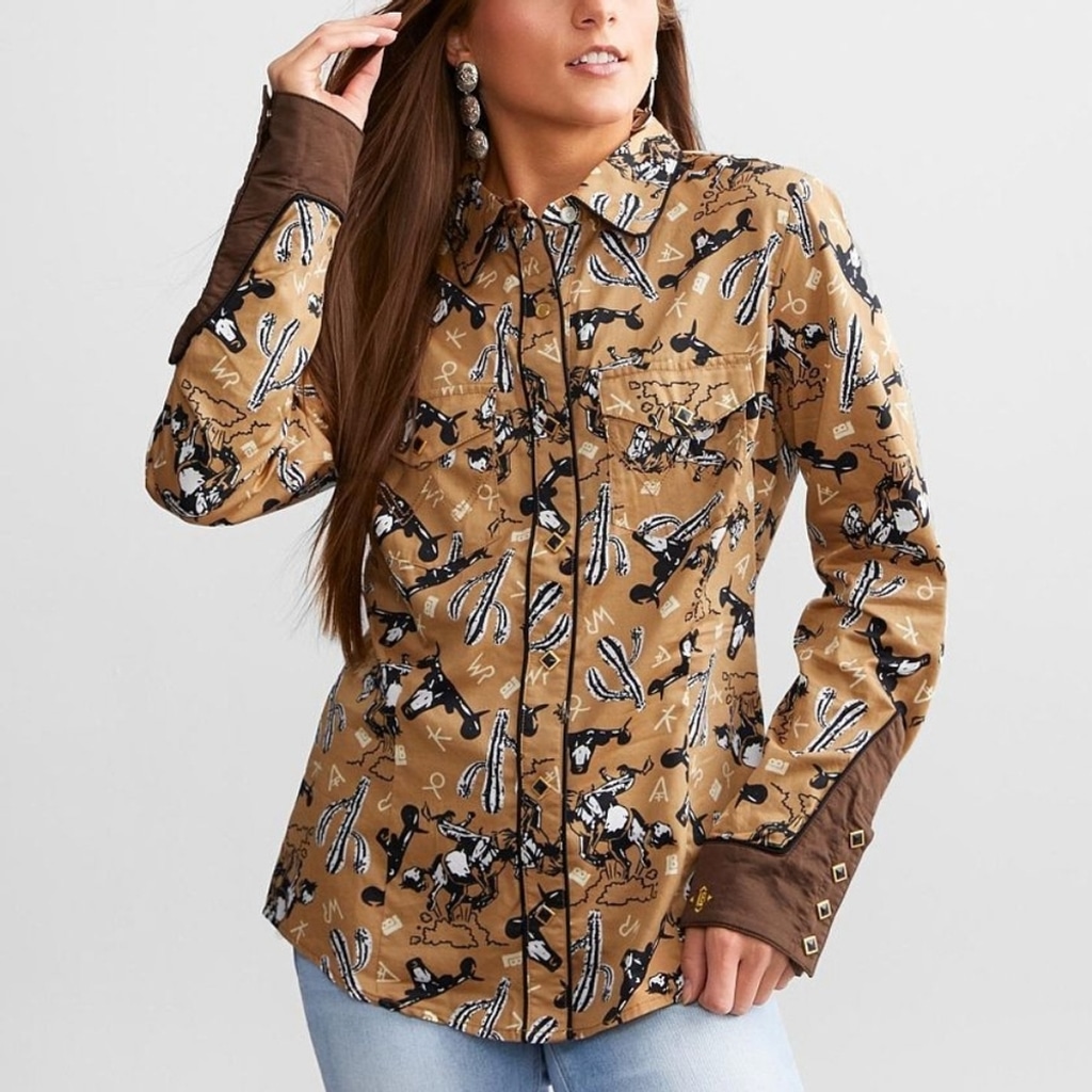 Wrangler x Leon Bridges NEW Women’s Western Shirt Brown Size XL Pearl Snaps