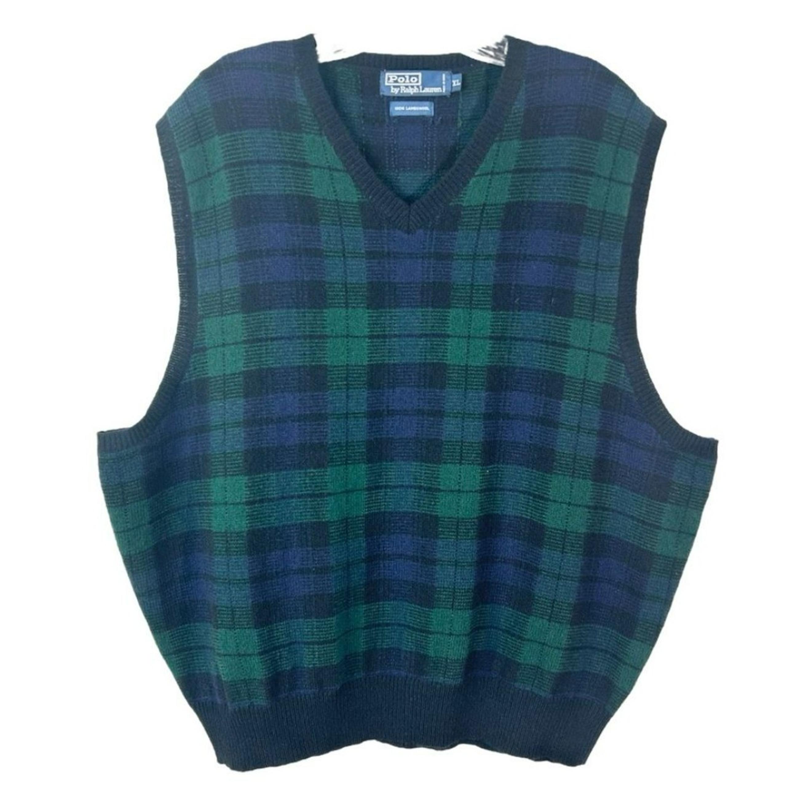Polo Ralph Lauren Vintage Lambswool Black Watch Tartan Plaid Sweater Vest Men XL