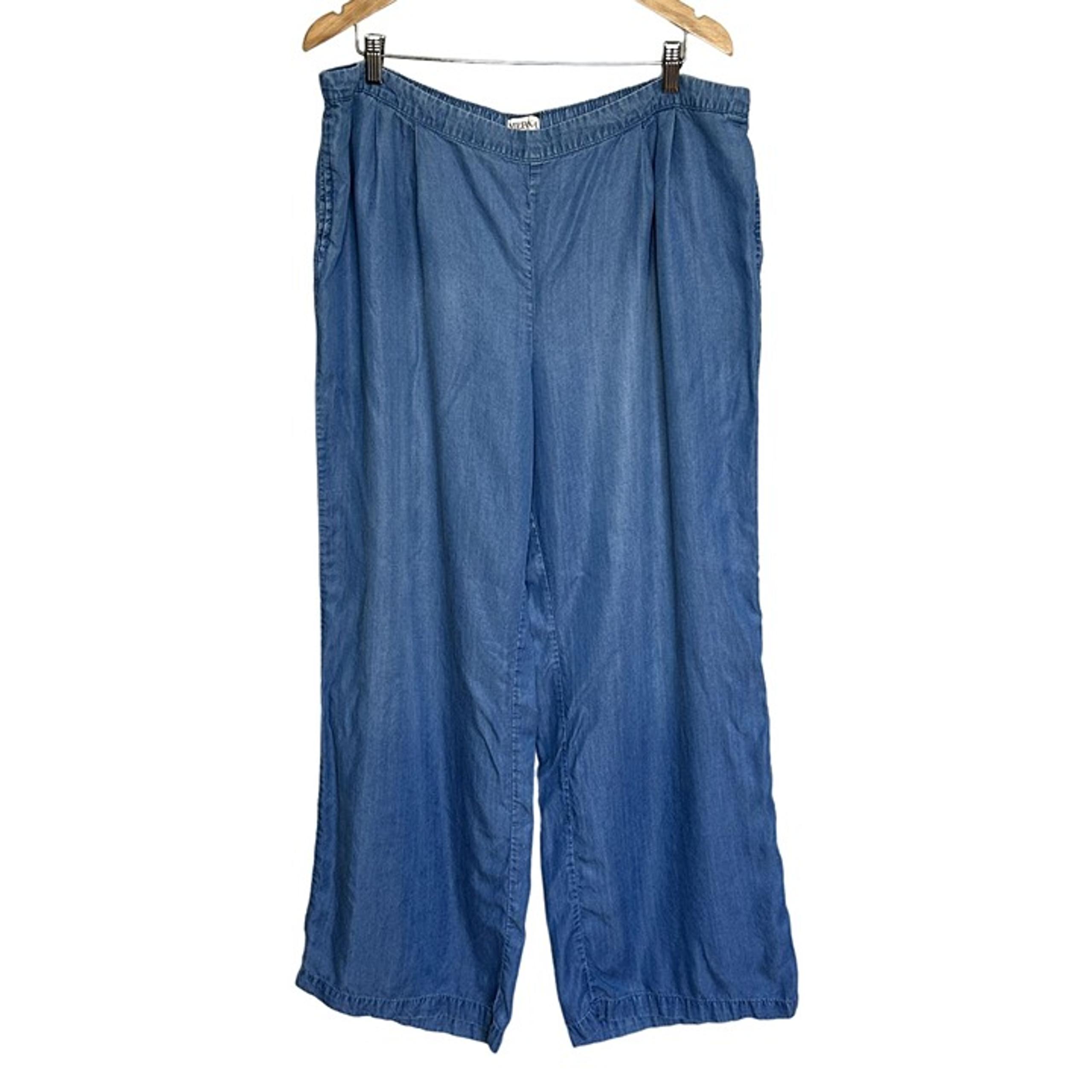 Merona Chambray Wide Leg Mid-Rise Relaxed Pant Pleated Blue Back Elastics XXL