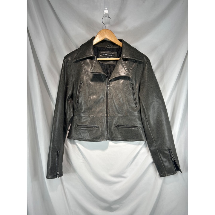 Rampage Women's Black Motorcycle Jacket Leather Zipped Pockets Full-Zip Size M