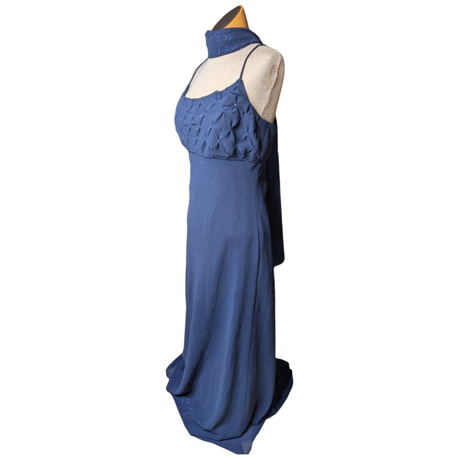 Vtg 1990s Jump Apparel Navy Blue Glitter Quilted Bust Embellished Dress 13 14