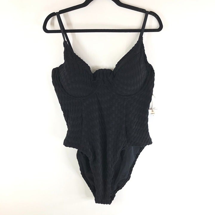 Good American Jacquard Show Off One-Piece Swimsuit Underwire Black 5 US 2XL