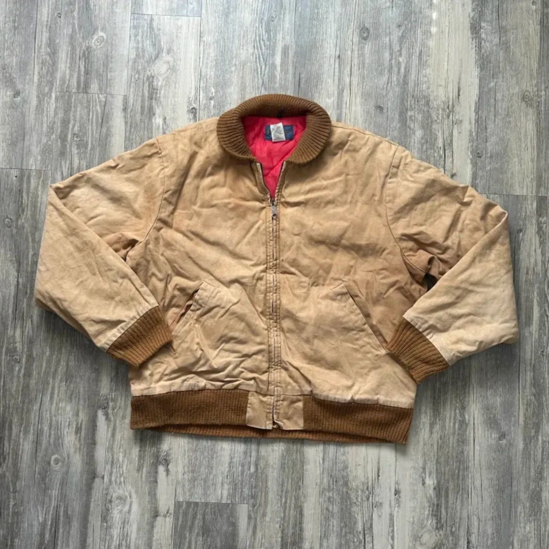Vintage 60s Oshkosh B'Gosh Work Wear Jacket Red Duck Lining Size 46R