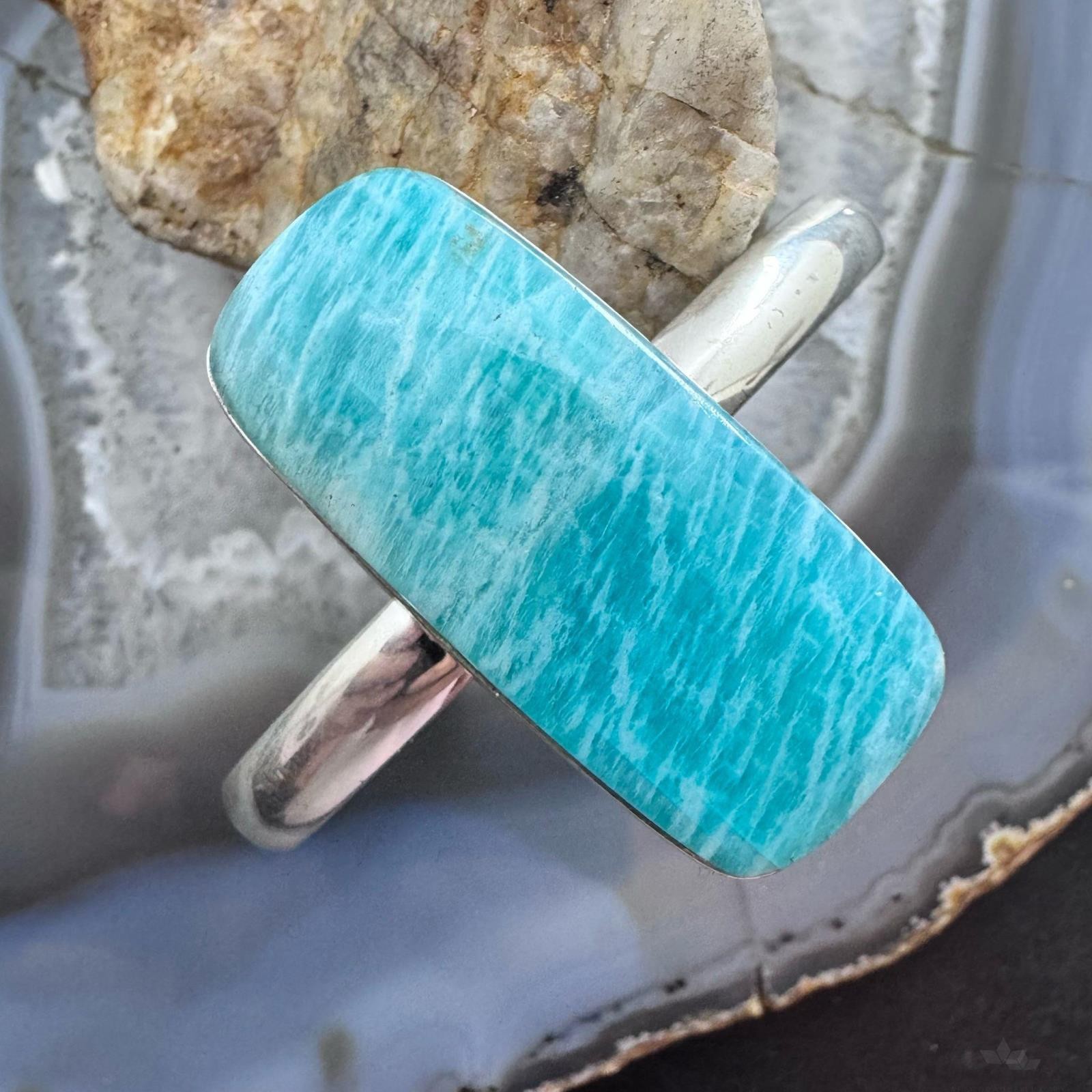 Frank Chavez Native American Sterling Silver Amazonite Bracelet For Women