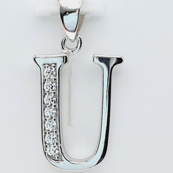 Simulated Diamond Fine Pendant 925 Silver U Shape Pendant US925P1196