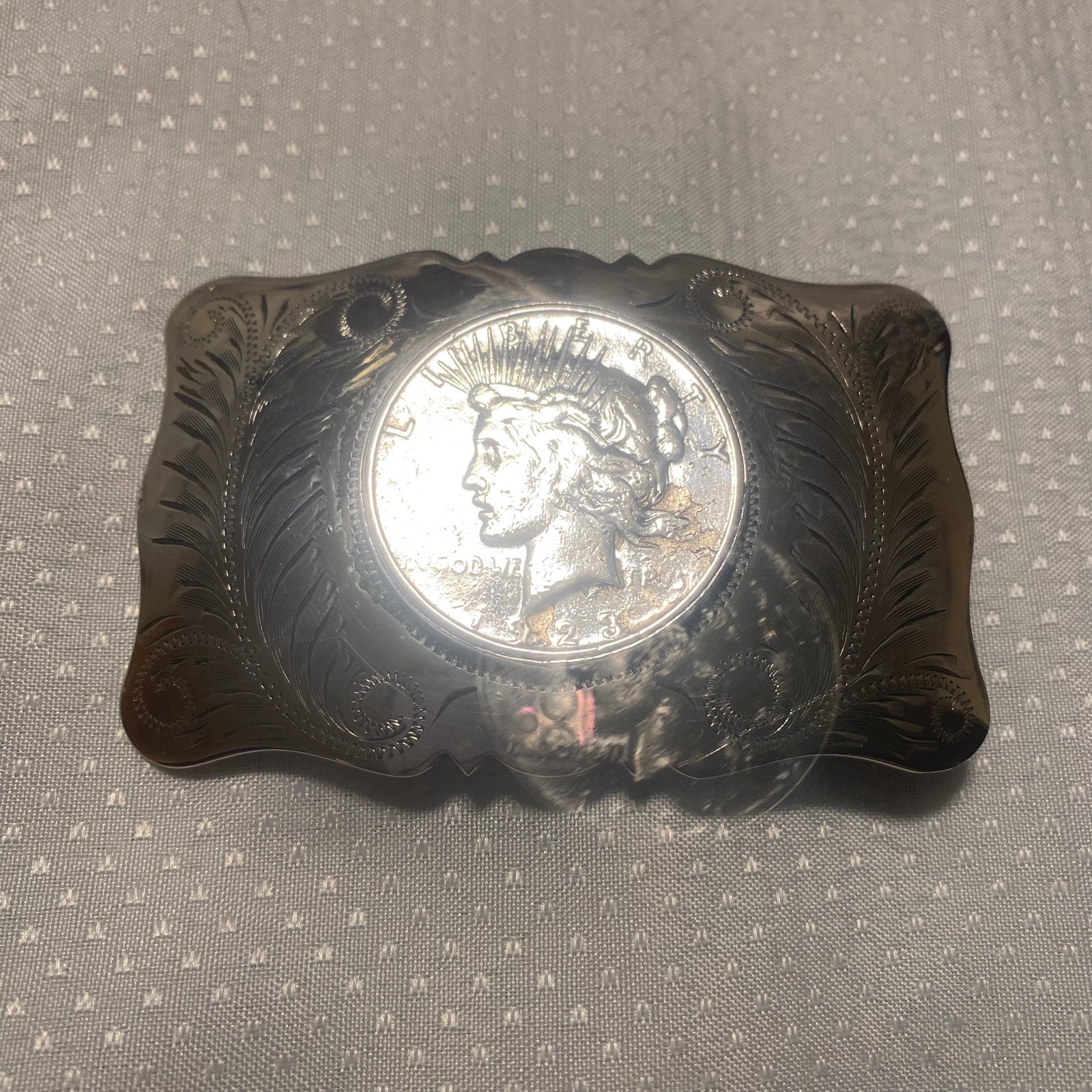 Vintage 1928 Silver Dollar Belt Buckle Comstock German Silver Silversmith
