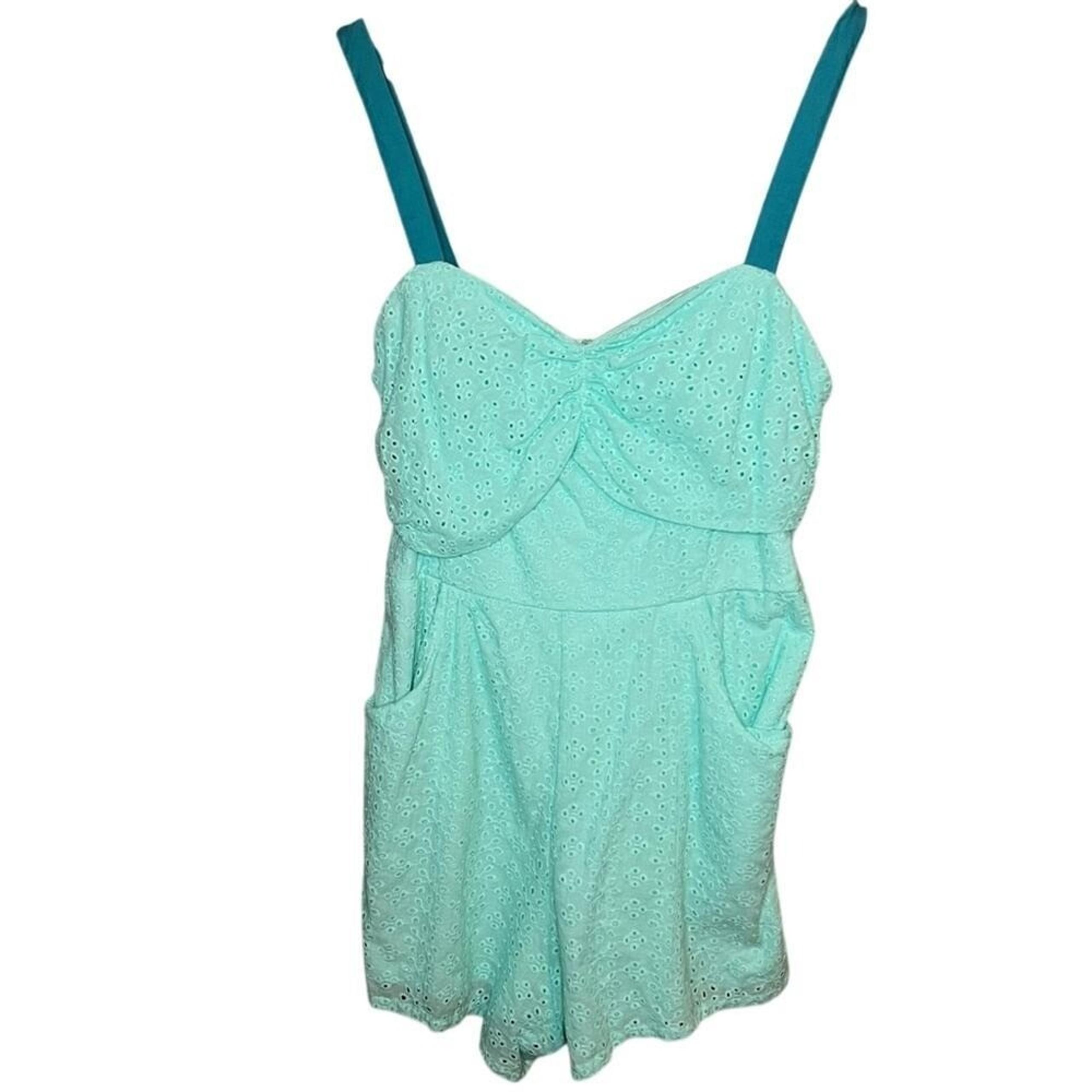 Unique Vintage Aruba Blue Eyelet Rae Romper Women's Size XL