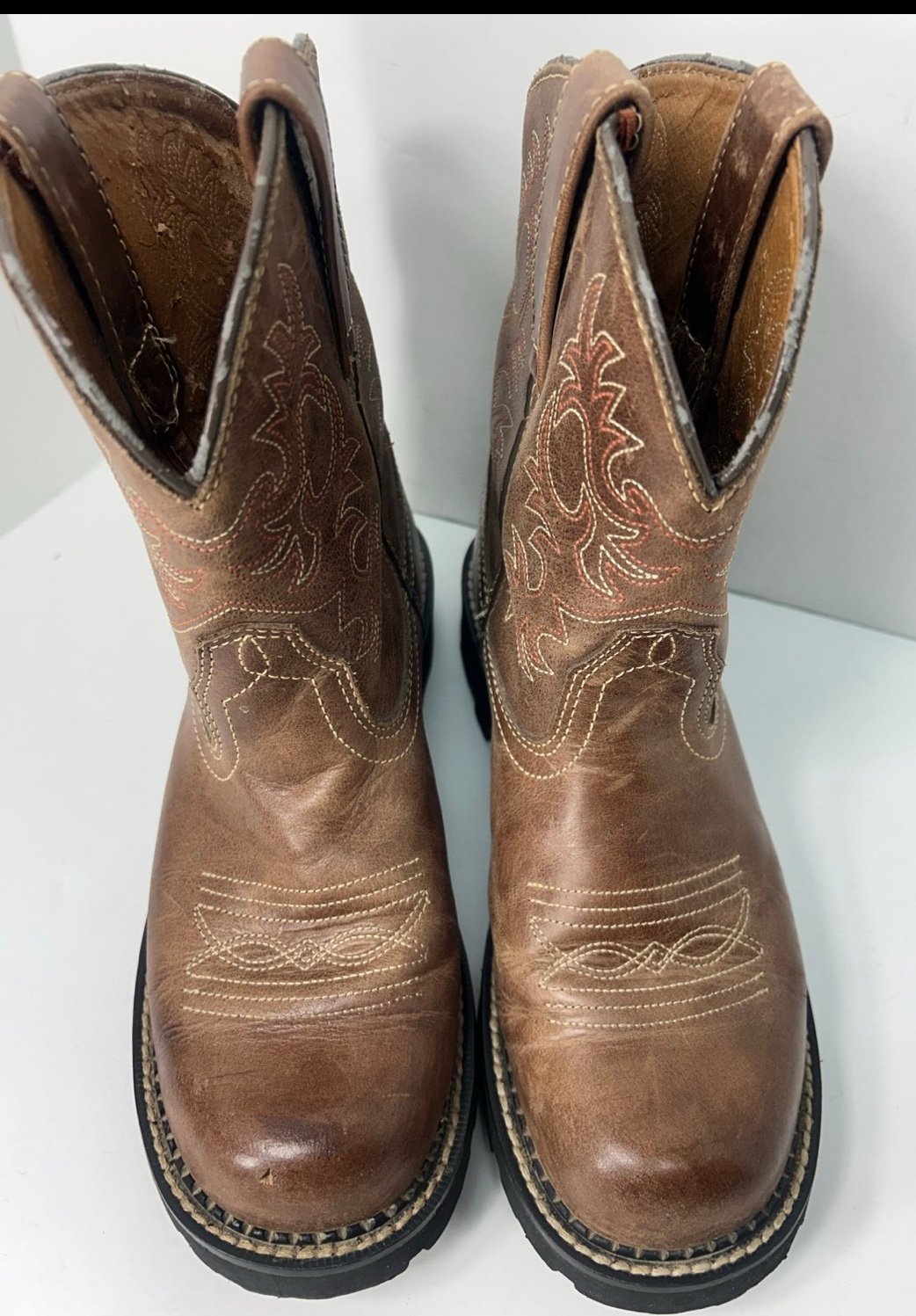 FATBABY ARIAT Western Cowgirl Boots Pull on Mid Calf Leather Sz 8.5