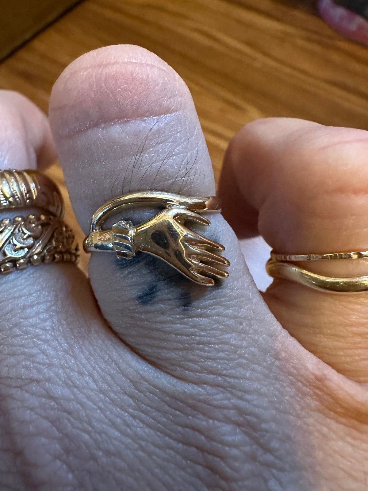 Ring 10k Yellow Gold Gothic Hand Ring size 6.25