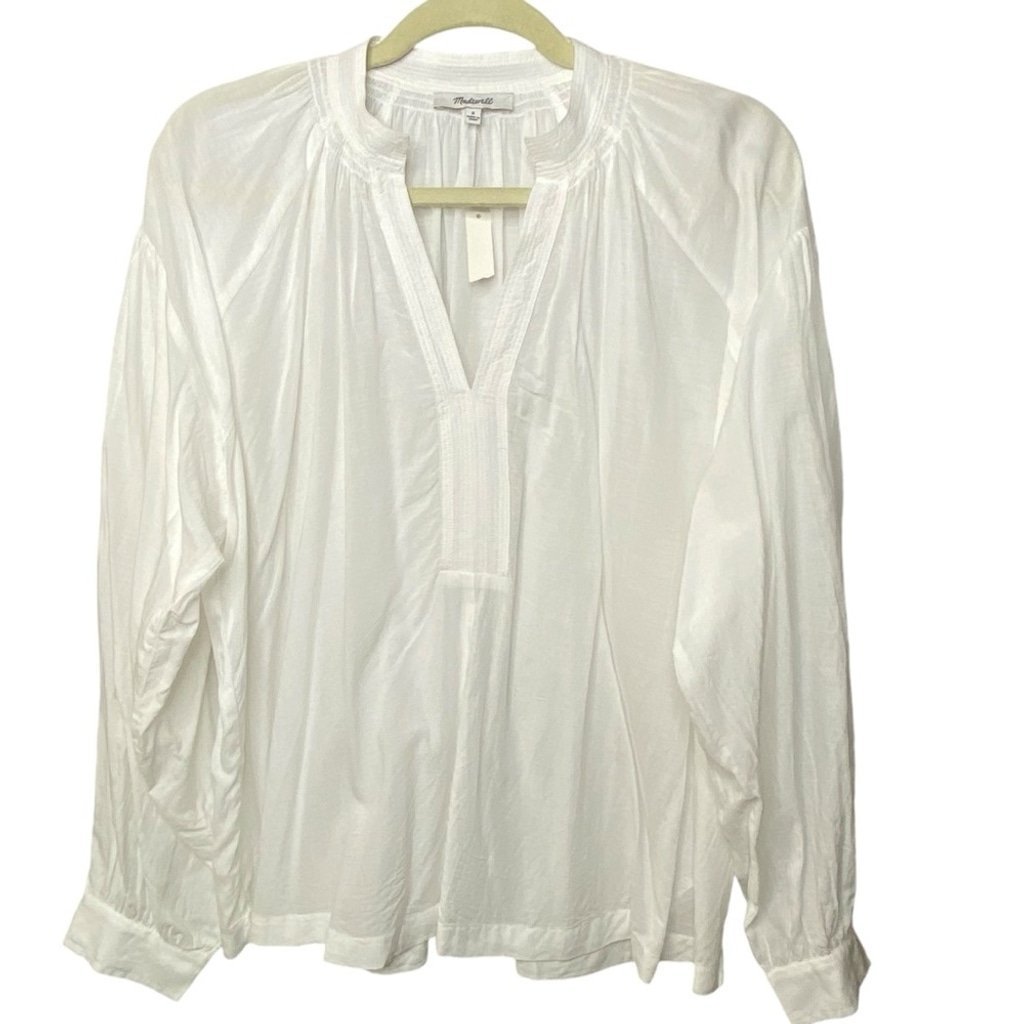 Madewell sz Small Eyelet White Shirred Long-Sleeve Top New