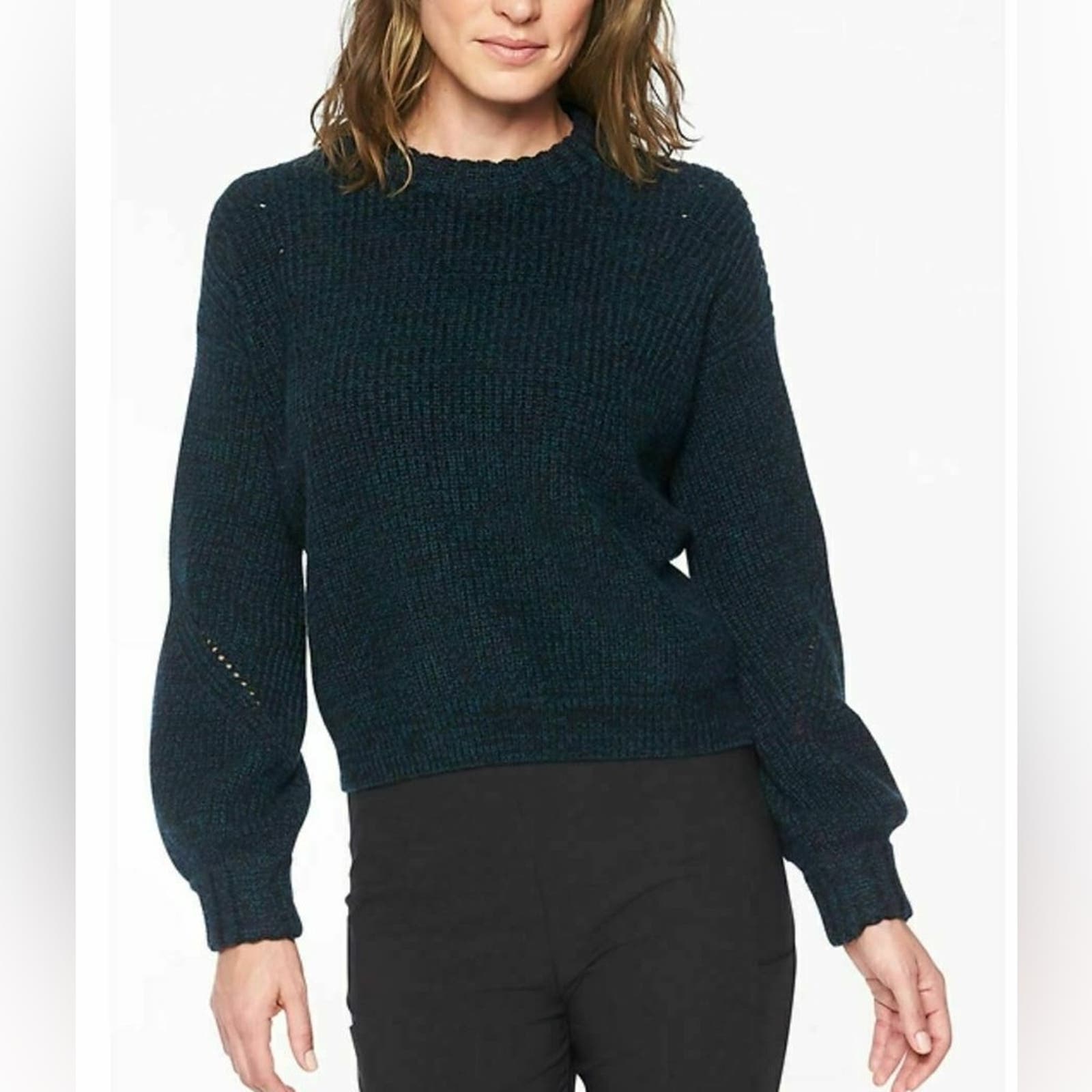 ATHLETA Lucca Sweater Wool/Cashmere Teal Black Travel Commute Size XS