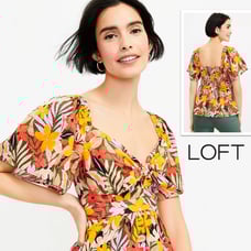 LOFT Tropical Flutter Tie Neck Top. Size Medium