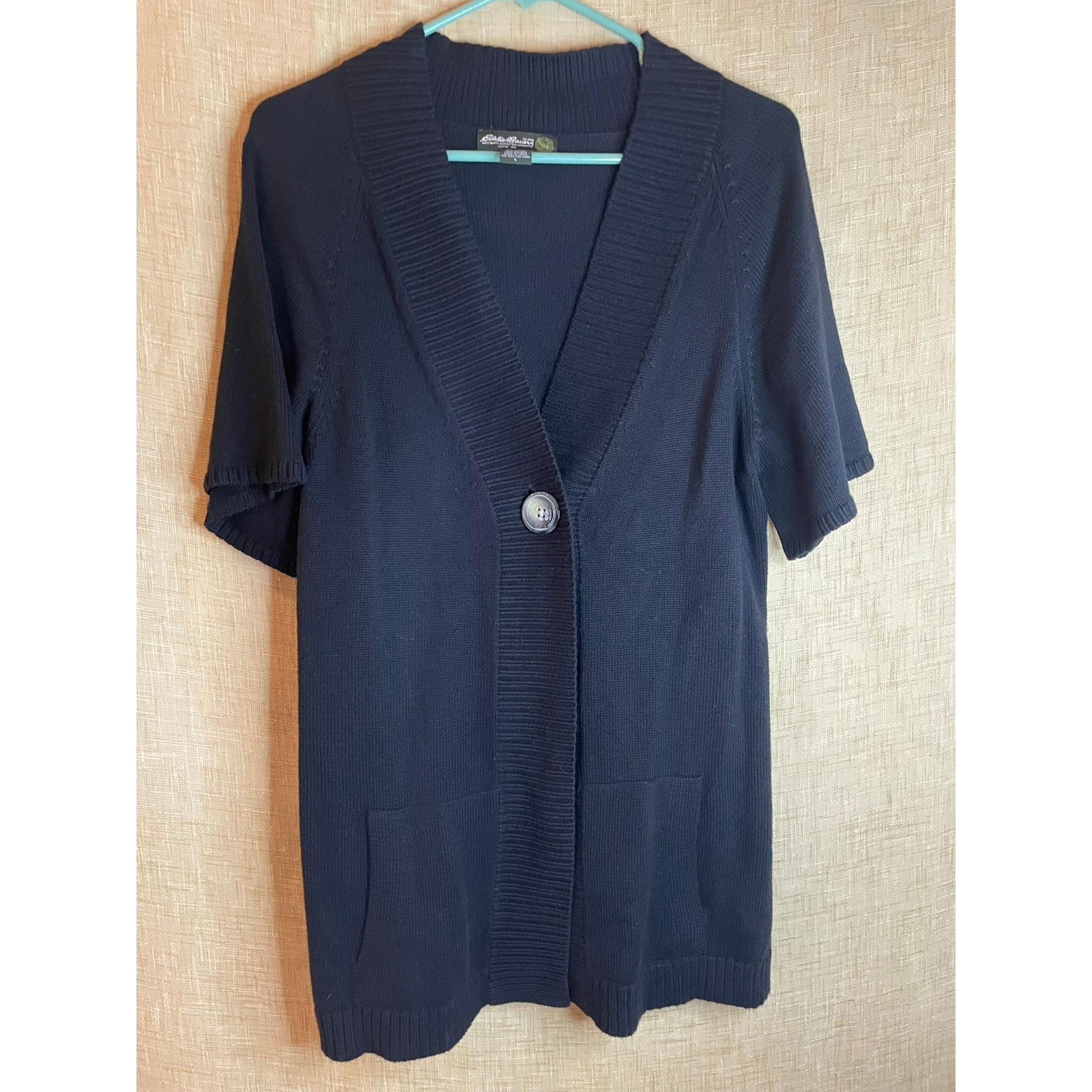 Eddie Bauer Knit Cardigan Sweater Short Sleeve Button Front Pockets Large
