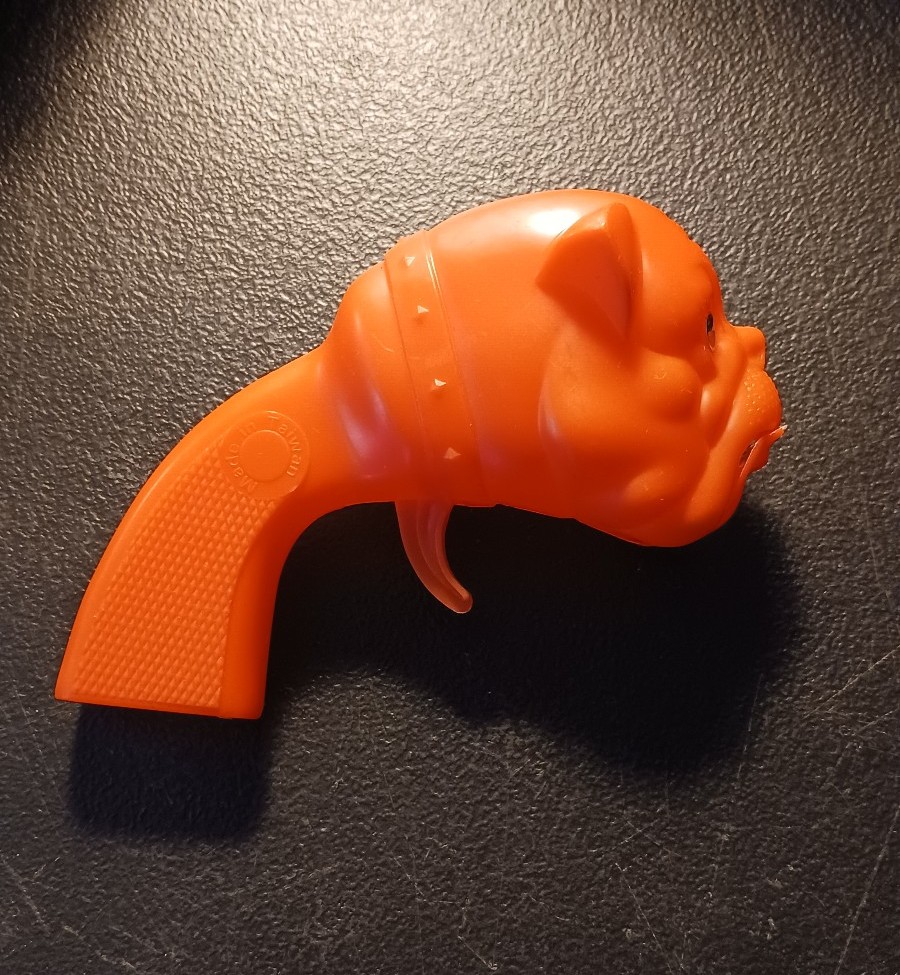 Vintage Bull Dog Squeeky Trigger Toy Orange Taiwan Browns Football NFL 1980s