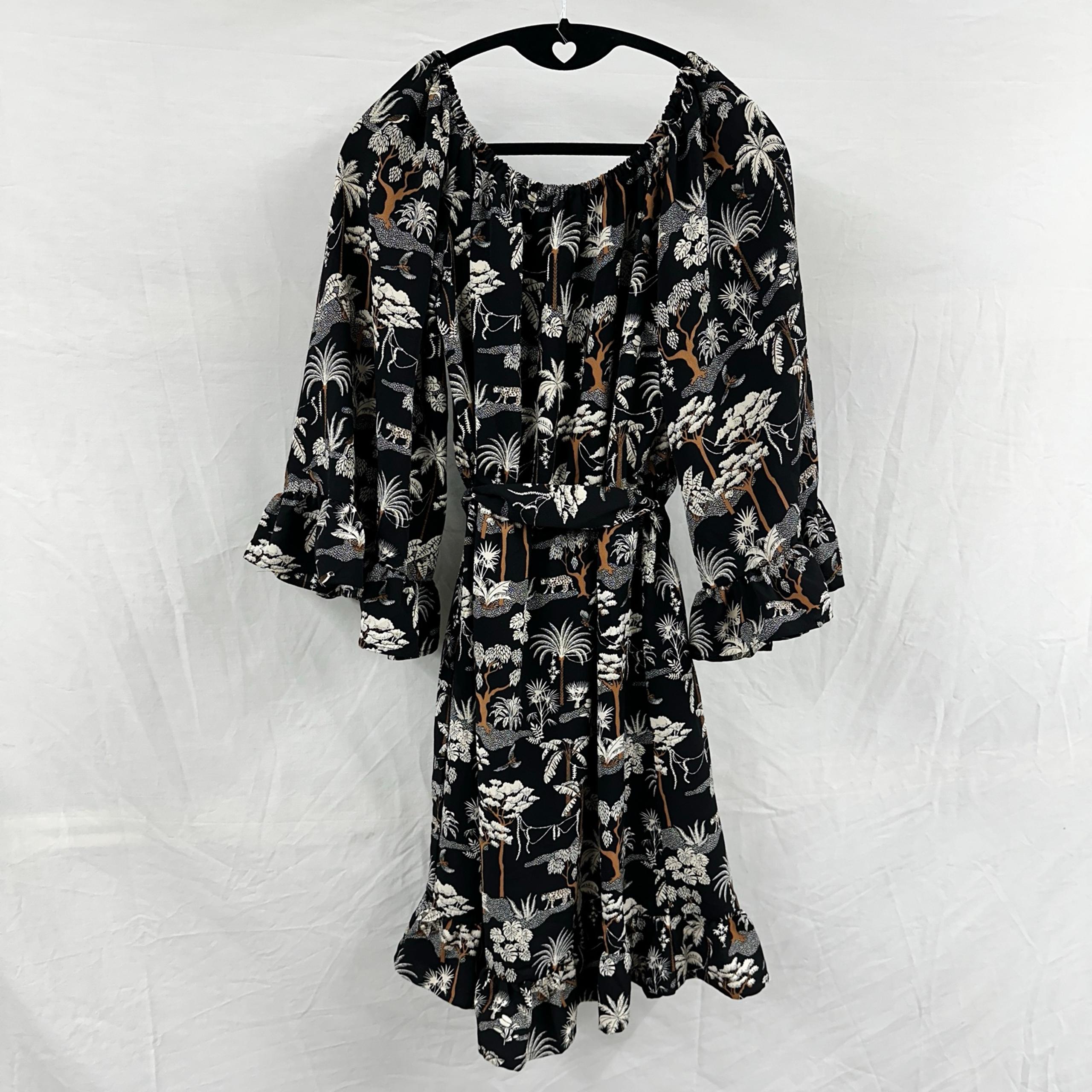 H&M Flowy Tropical Print Dress With Ruffles Flowy Summer Fall Spring Bohemian
