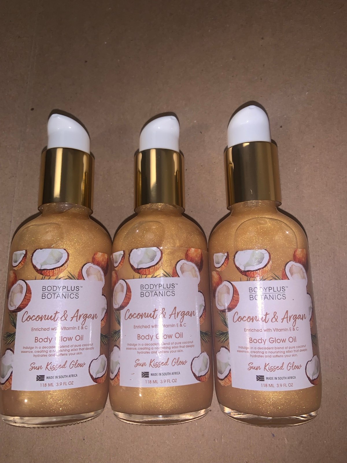 3x Body Plus Botanics Coconut Argan Body Glow Oil Sun Kissed Glow 3.9 Fl Oz