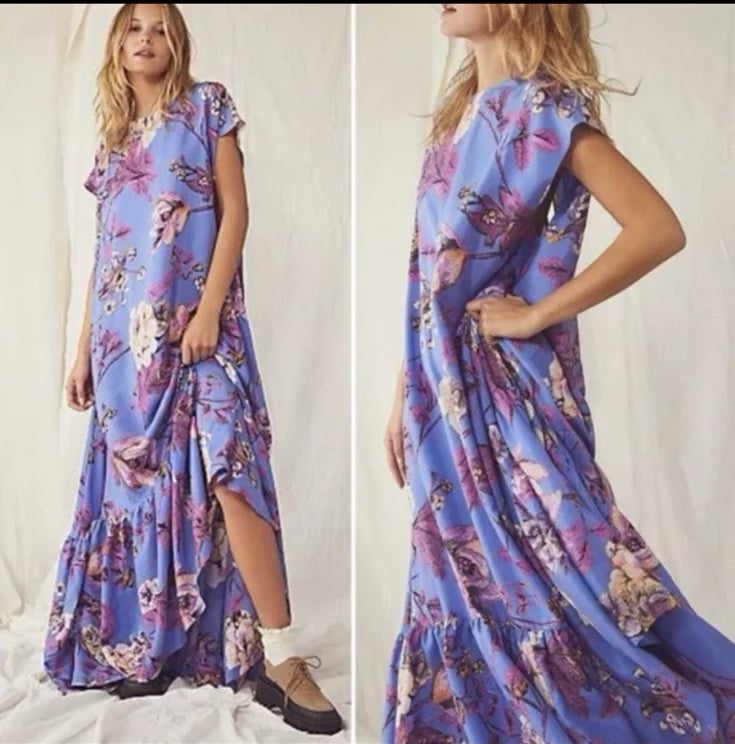 298 FREE PEOPLE BLOSSOM SILK MAXI DRESS SIZE XS-M