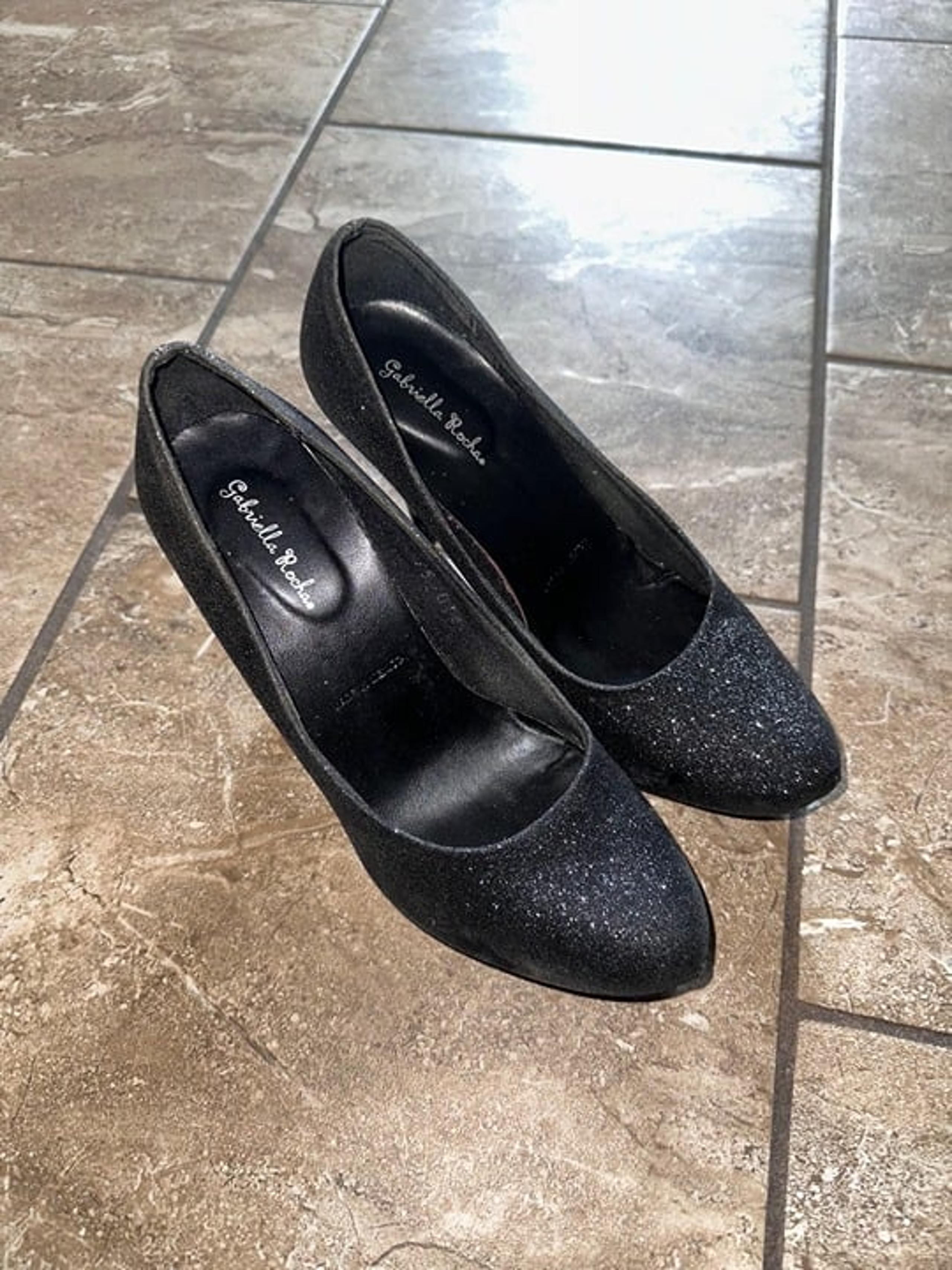 Gabriella Rocha Women High Heels Quilla Black Glitter Size 7.5M 3.75" Heels