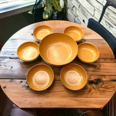 7x Ellingers Fllingers Agatized Wood Salad Bowl Serving set #70X MCM kitchen