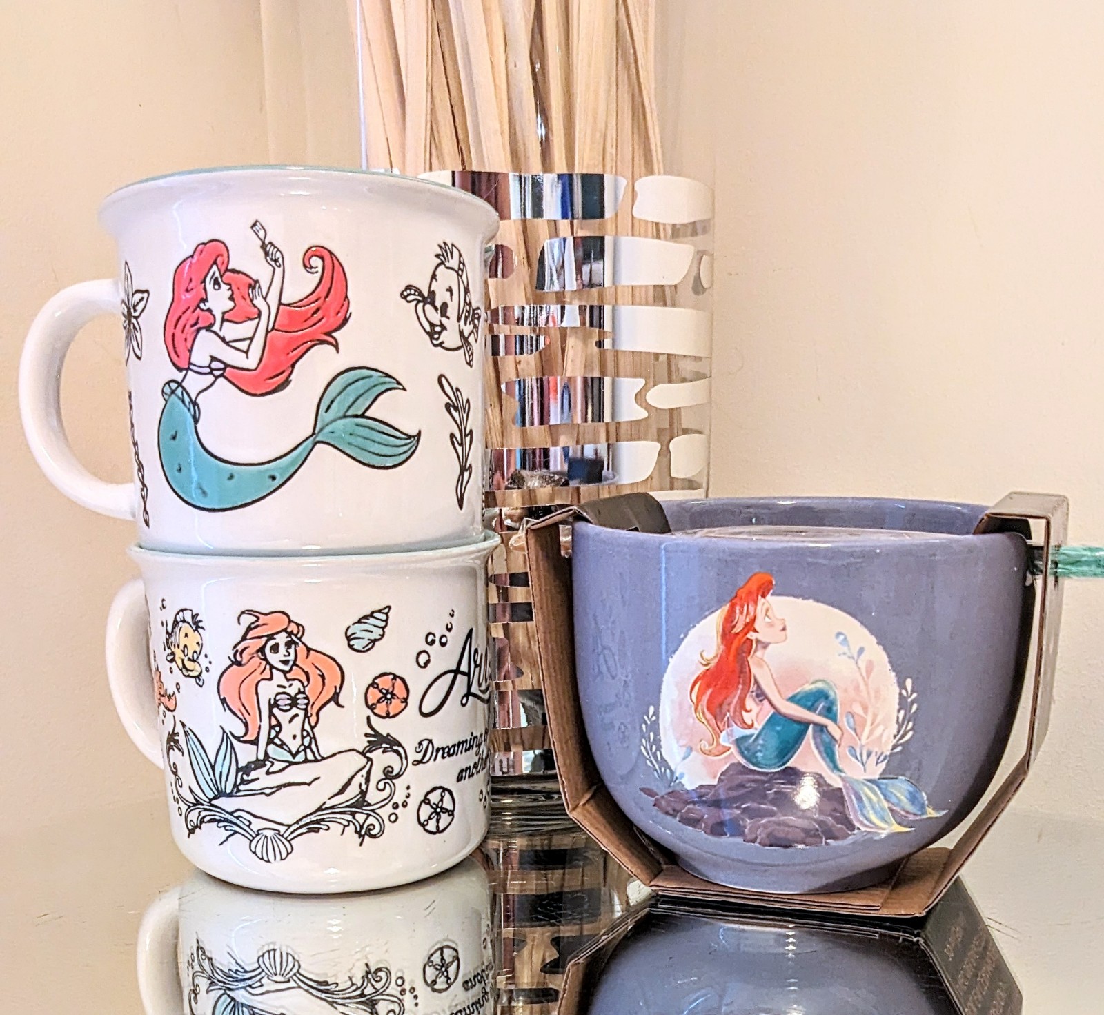 New Disney My Little Mermaid Ariel Sebastian Flounder Cups Mugs + Ramen Bowl