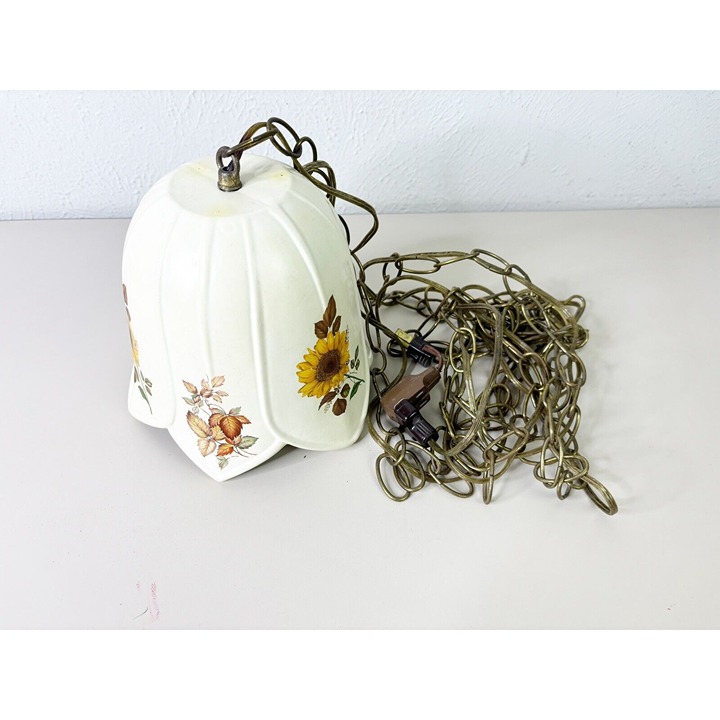 VTG Ceramic Tulip 8x6 Hanging Light w/ Chain 130 L Works!