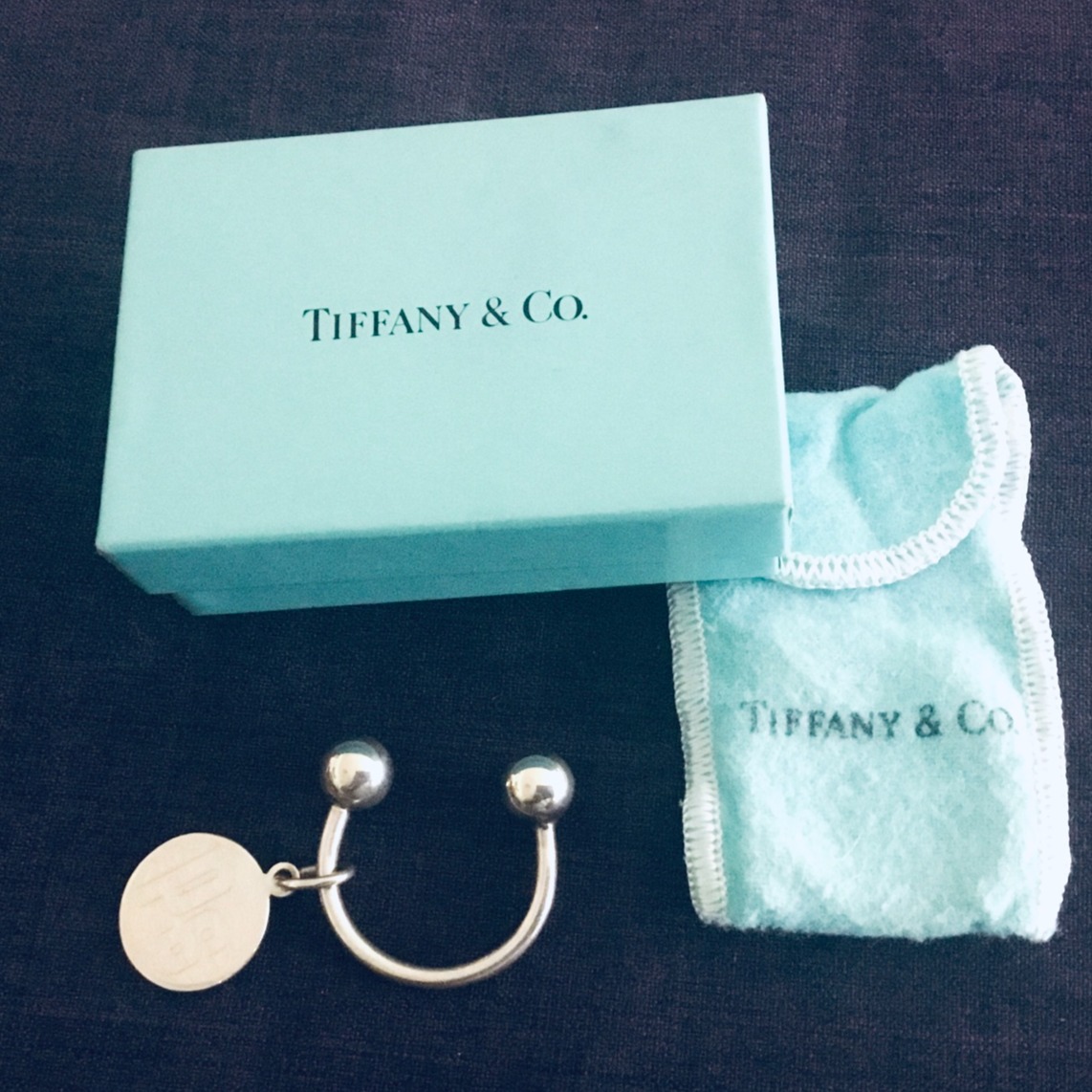 USED TIFFANY & Co. STERLING 925 HORSESHOE KEY CHAIN HOLDER WITH TAG, POUCH & BOX