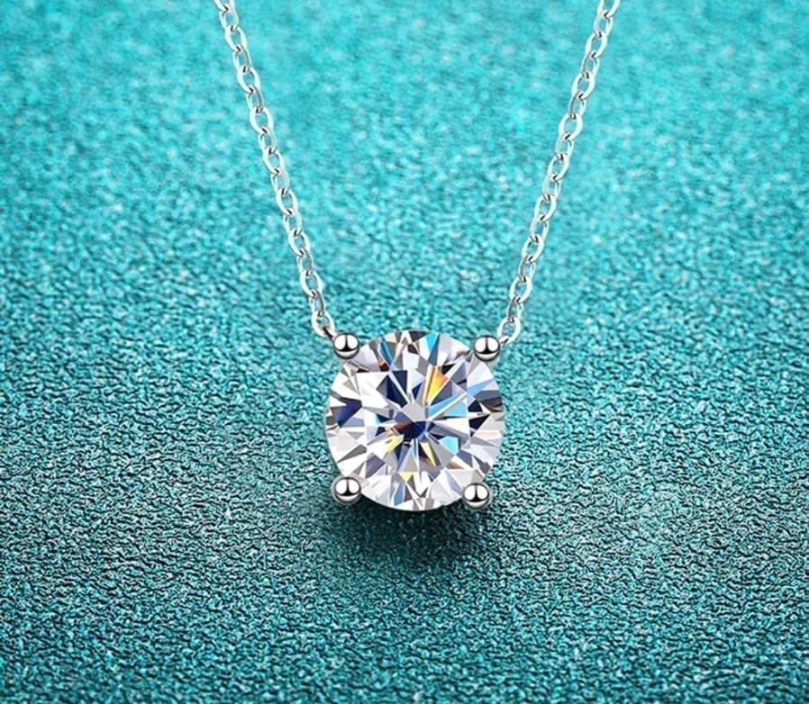 2ct Certified Moissanite Round Solitaire Silver Necklace NEW