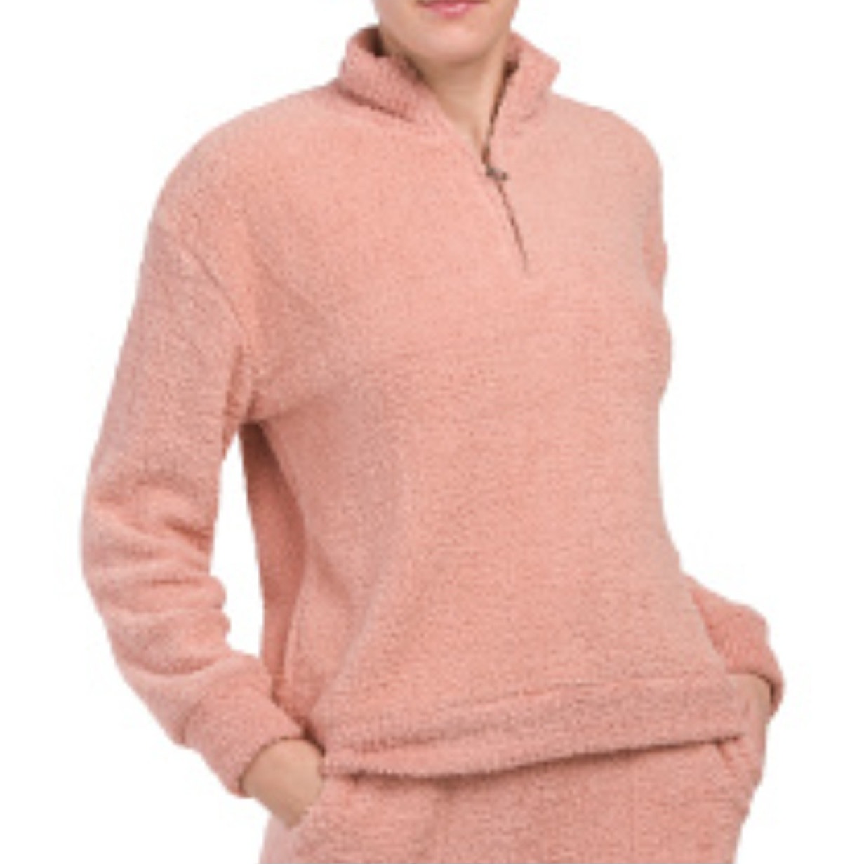 Honeydew Intimates Teddy Bear Pink Half Zip Pull Over Sweater Size L
