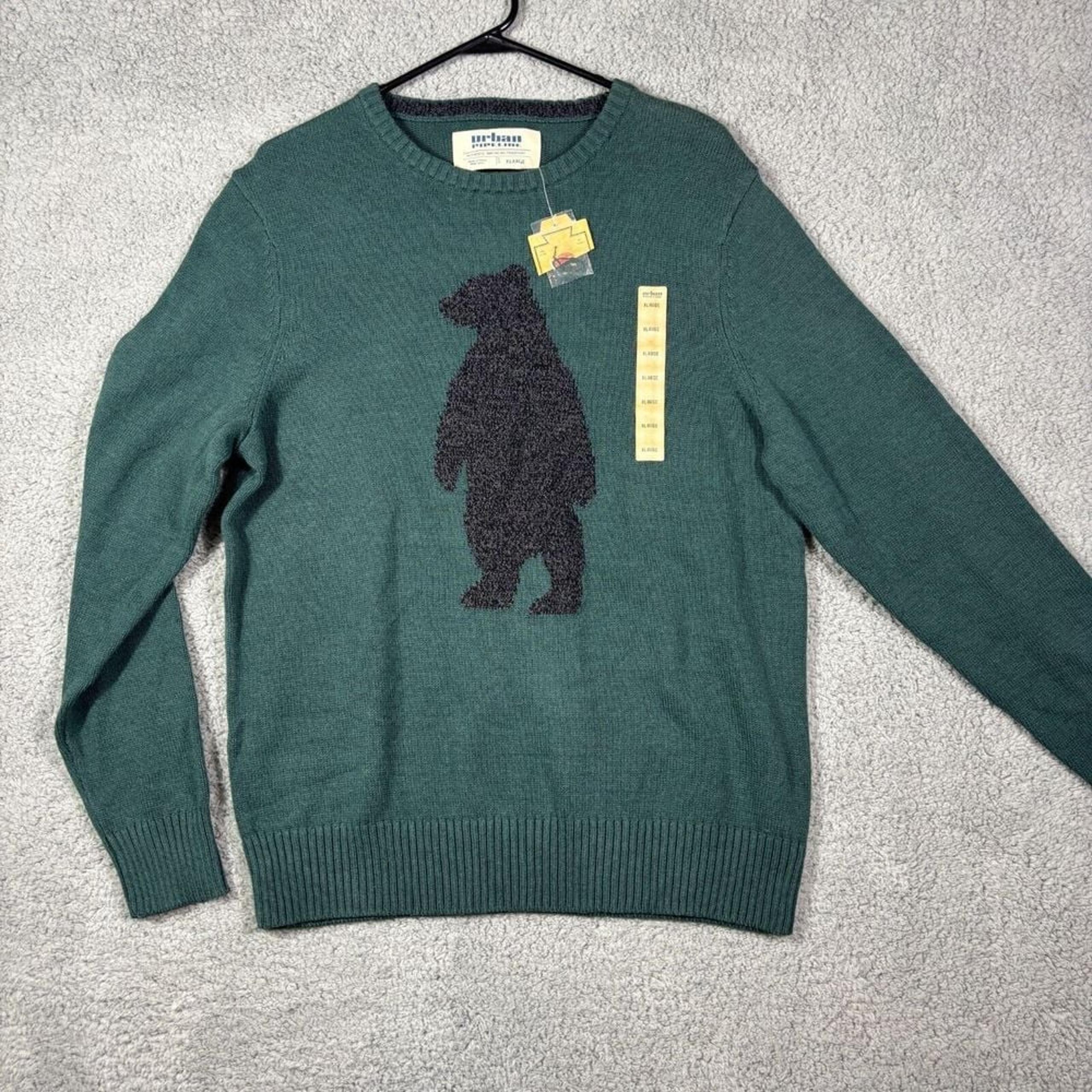 Urban Pipeline Sweater Men's XL Dark Green Cotton Blend Bear Knit Pullover NWT