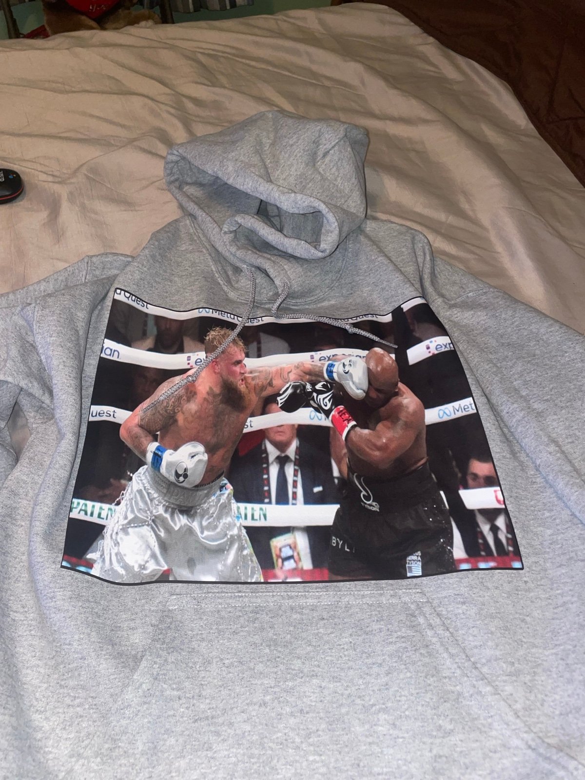 Jake Paul Hoodie vs Mike Tyson Merchandise | Gray Sweatshirt | W | Tyson Punch