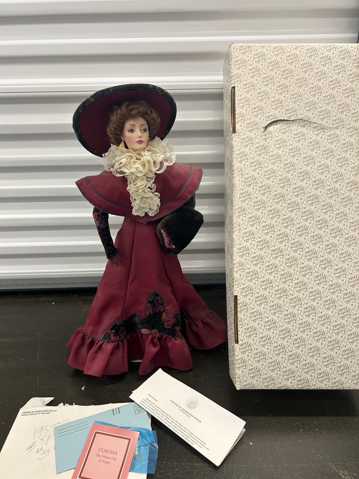 Franklin Mint Gibson Girl Clarissa Doll w/stand & C.O.A.