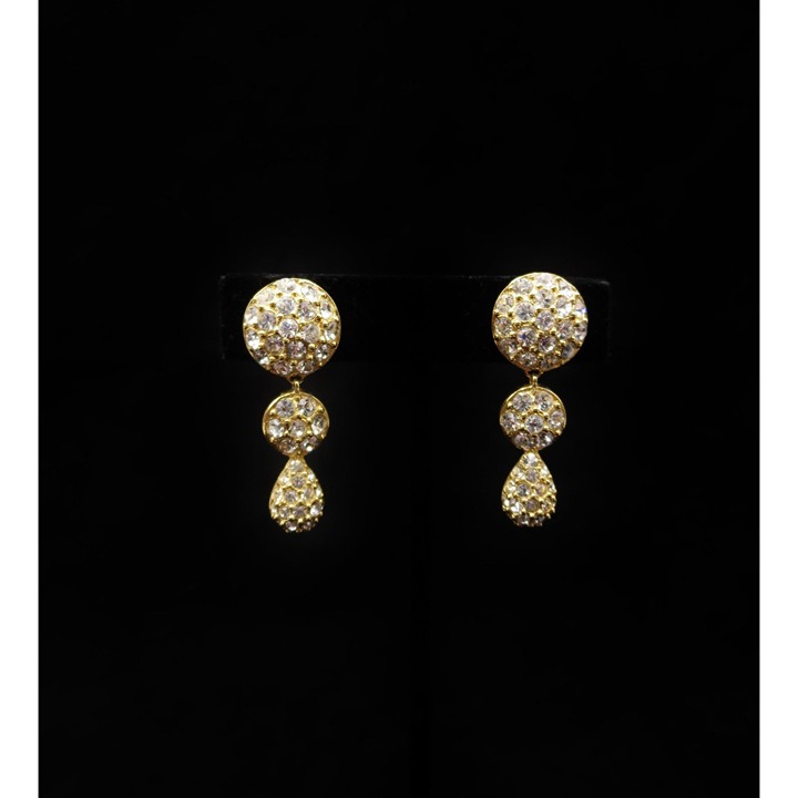 Pair of VTG Christian Dior Gold Tone Rhinestone Designer 1.5 Clip On Earrings