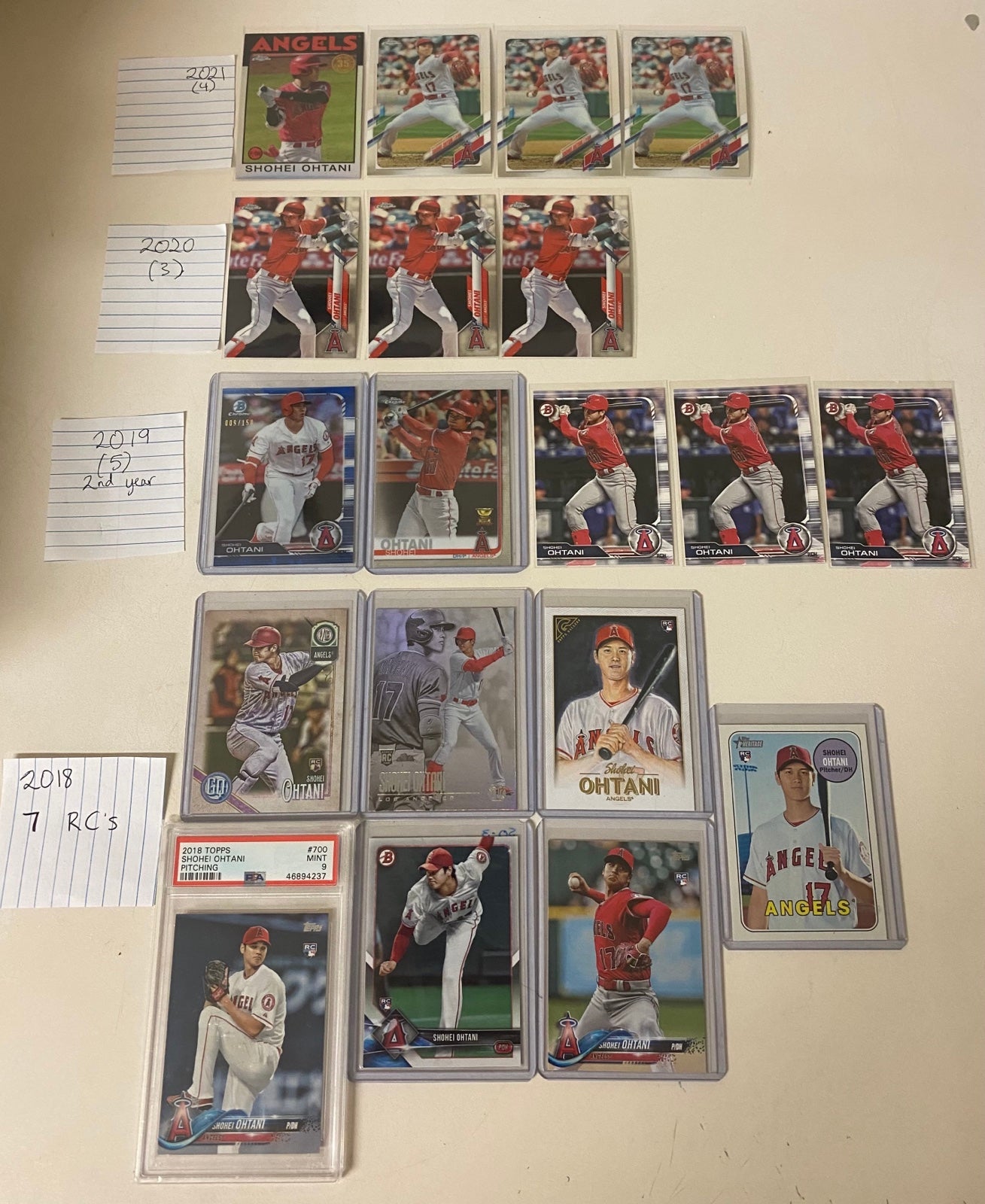 Shohei Ohtani 19 card lot! 7 RCs, 1 RARE Bowman Chrome #d/150 +PSA & More!!!