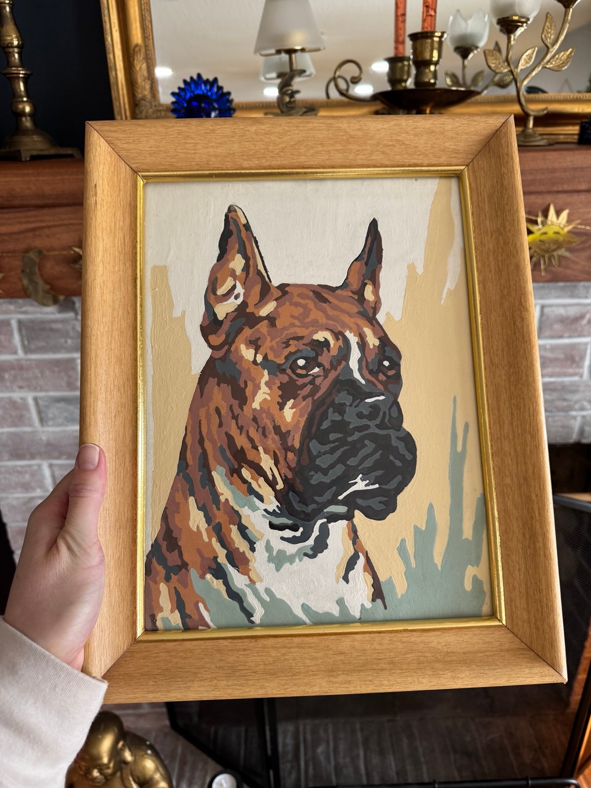 Vintage Framed Boxer Painting