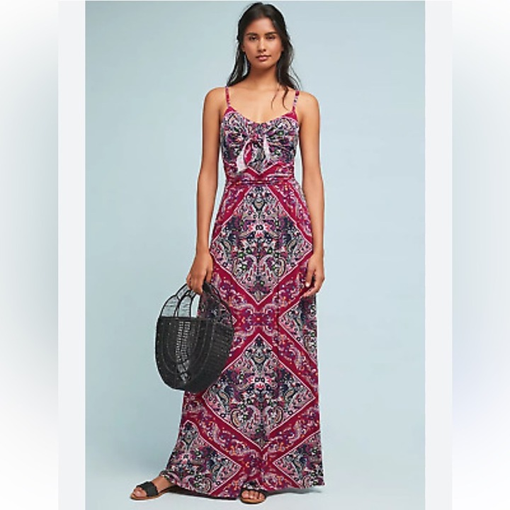 Anthropologie Moulinette Soeurs Brisbane Plum & Blue Vneck Boho Maxi Dress Small