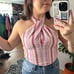 Loft Stripe Convertible Halter Tank Top Stripe Pink Size Small