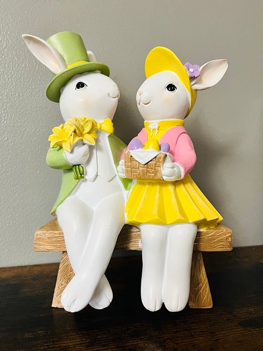 Bethany Lowe Style Easter Bunnies Figurine New Never Displayed 9 T x 6 1/2 W