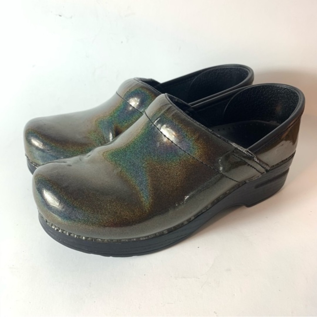 Dansko Metallic Petrol Patent Leather Professional Nursing Clogs