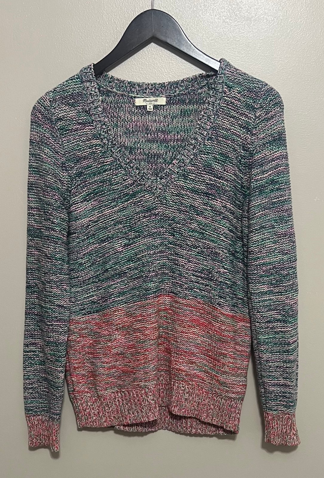 MADEWELL Spectrum Color Block Pullover Knit V-Neck Cotton Sweater Women's Med