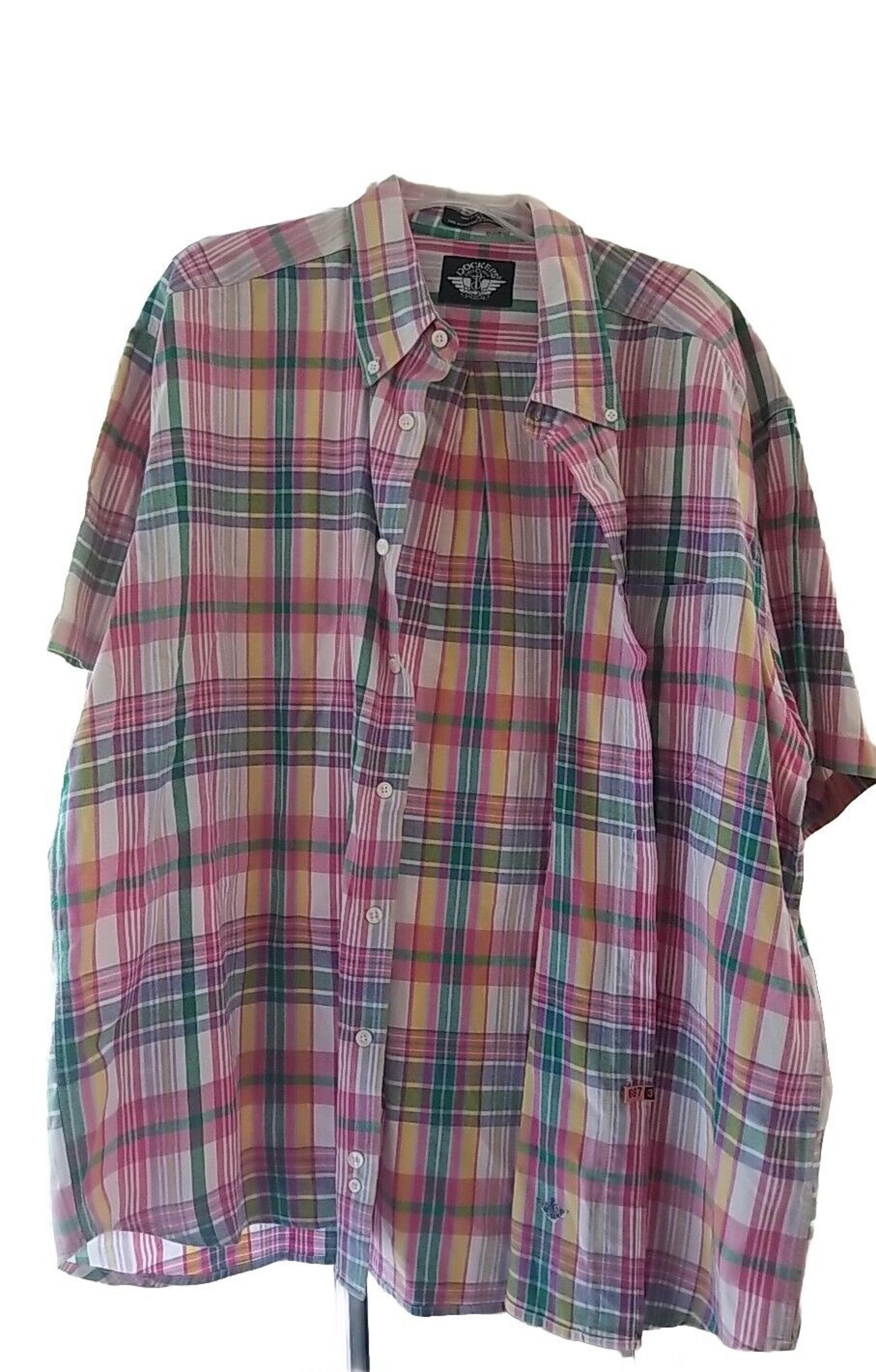 Dockers Levis Shirt Mens XL Button Down Short Sleeve Multicolor Plaid 100 Cotton