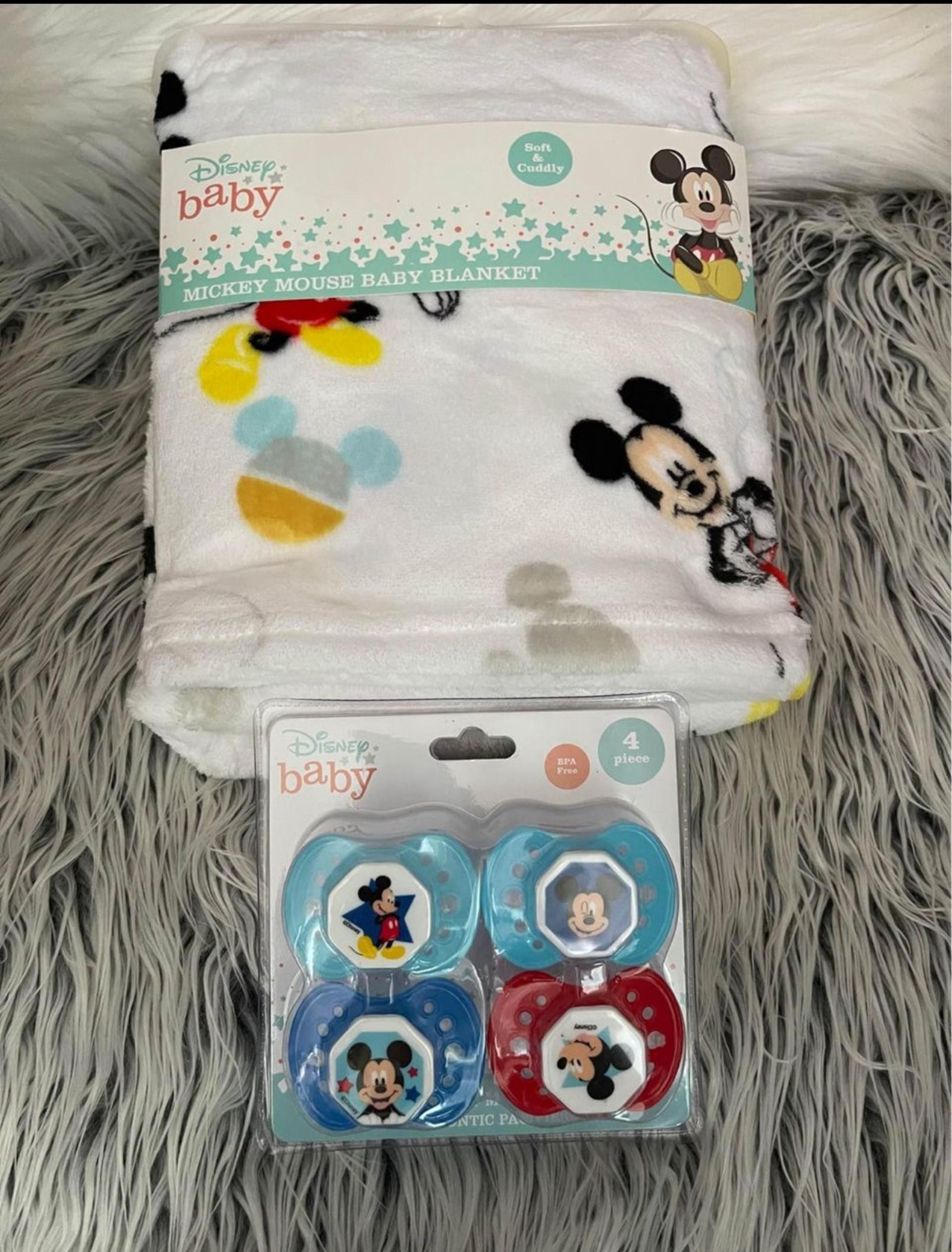 Mickey Mouse baby boy blanket and pacifier bundle